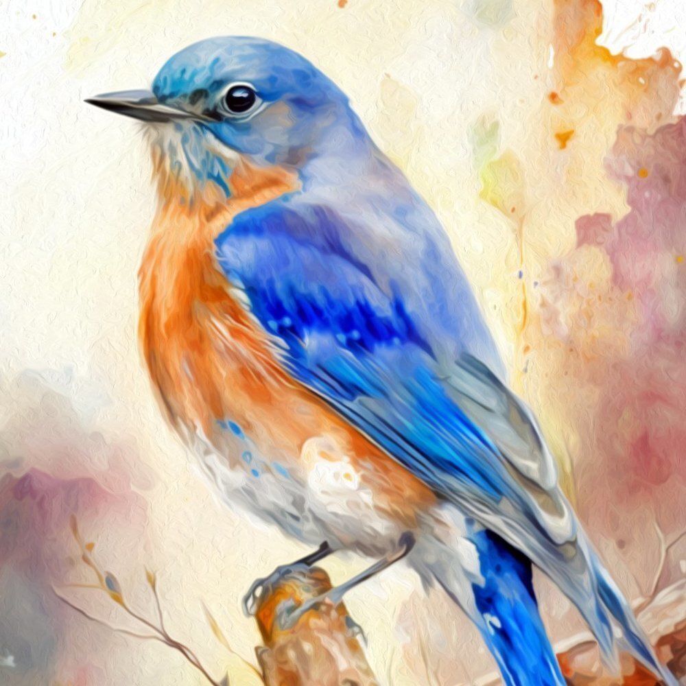 4x6 Eastern Bluebird Watercolor Oil Painting Art Print - Picture 5 of 6